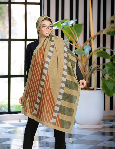 شال نخی پاییزه منگوله دار عرض 75 کد 5956