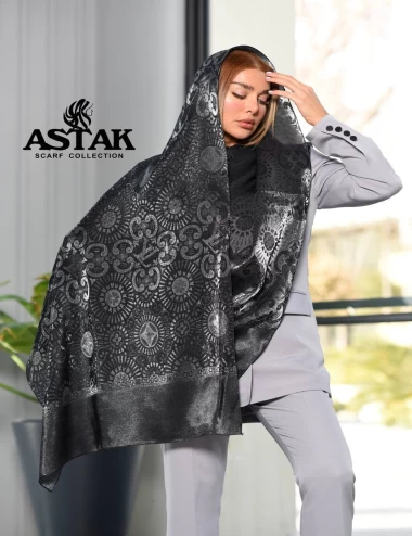 شال ویسکوز مشکی نقره ای عرض 75 کد 8359