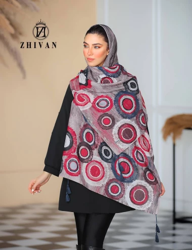 شال نخی منگوله دار رنگ سال عرض 75 کد 8410