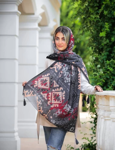 شال نخی پاییزه منگوله دار عرض 75 کد 5896