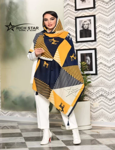 شال نخی پاییزه منگوله دار عرض 75 کد 6251