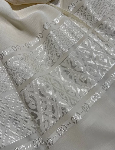شال حریرنخ مجلسی کرم دستک کریستال عرض 80 کد 5848