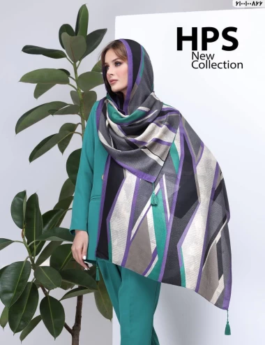 شال نخی ژاکارد منگوله دار عرض 75 کد 6100100866
